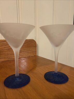 Grey Goose frosted vodka martini glasses with blue confetti base set of two